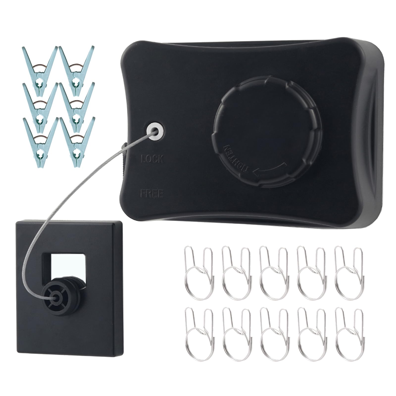 Retractable Clothesline Indoor Clothes Line For Hanging Dry And Wet Clothes On Heavy Duty Outdoor Clothing Lines 16.7 Ft (Black)