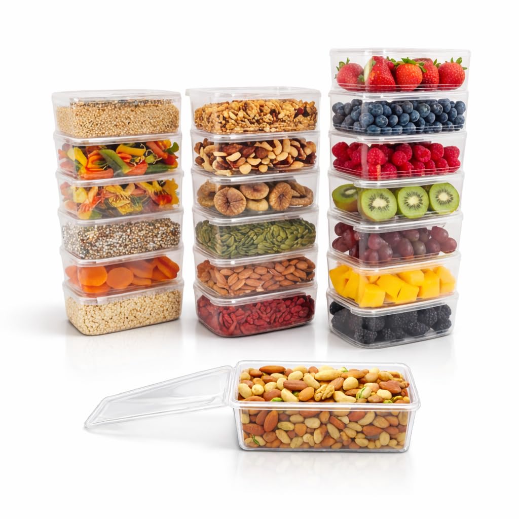 StoriGo 20 Pack 34 oz Airtight Food Storage Containers with Attached Hinged Lids  BPA Free Stackable Plastic Kitchen Storage Co