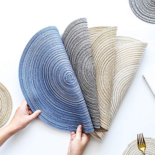 Adido Eva Round Placemats Set Of 4 Heat Resistant Braided Place Mats 11.8 Inch For Kitchen Table Silver