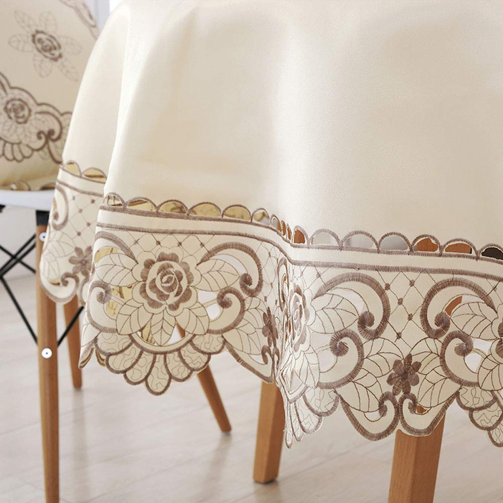 AMZALI Round Table Cloth Flower Embroidered Tablecloth Wrinkle Free & Stain Resistant Fabric Table Cover for Kitchen Dinner (60 inch)