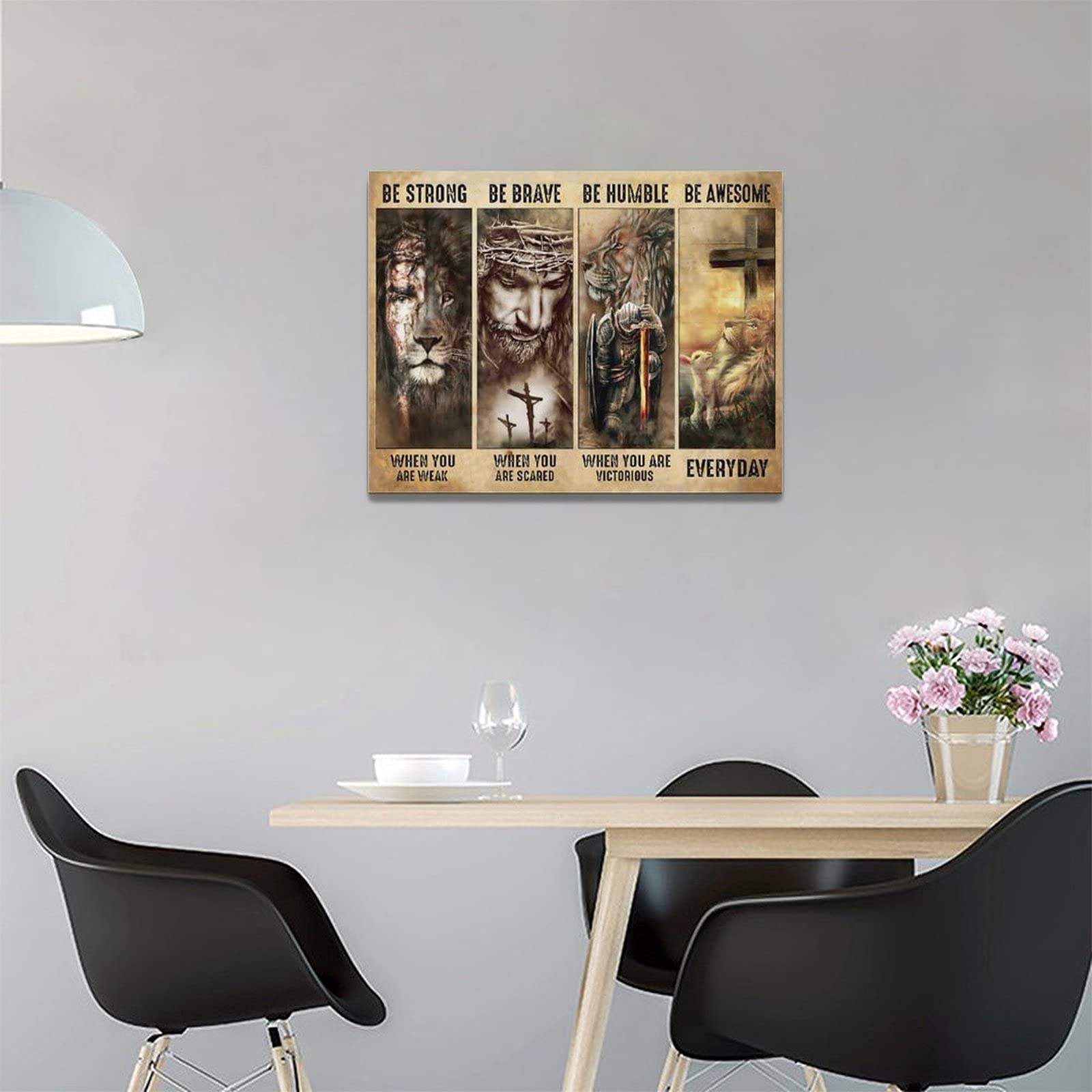 Jesus Decor Wall Art Christian Religious Painting Canvas Cross Warrior Lion And Lamb Be Brave Prints Artwork Best Gift Inspirati