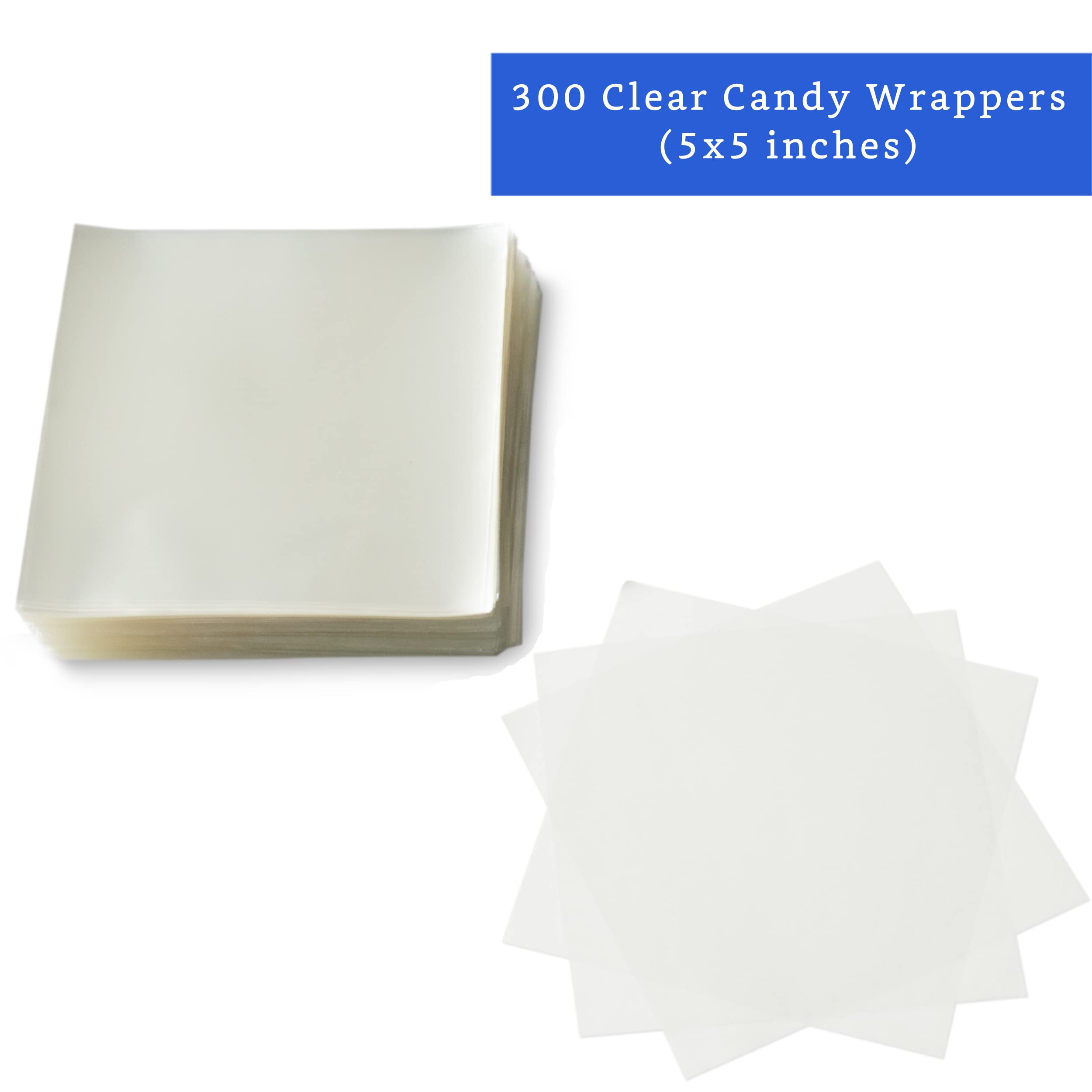 Fiesta Wraps Clear Candy Wrappers For Caramels (300 Pcs 5 X 5 Inches) - Natural Clear Cellophane Candy Wrapper - Caramel Wrapper