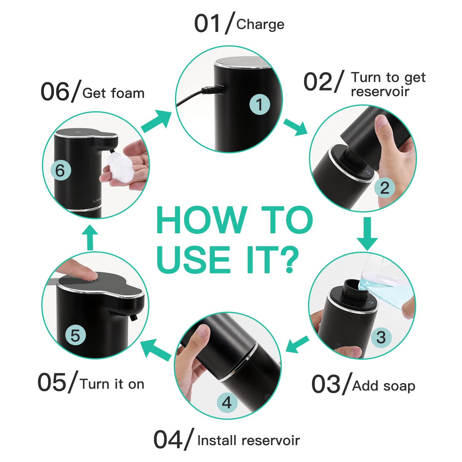 Laopao Automatic Foaming Hand Soap Dispenser Touchless Foam Soap Dispenser Rechargeable Bathroom Countertop Soap Pump For Kids X