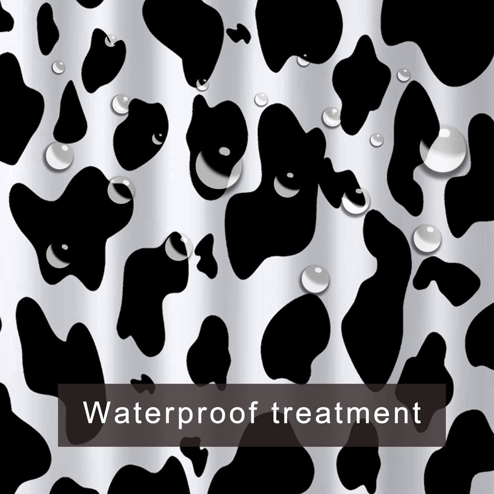 Zttxl Cow Print Shower Curtain (72'' X 72''), Black Cow Print Shower Curtain, Polyester Fabric Print Shower Curtain Set With Bat