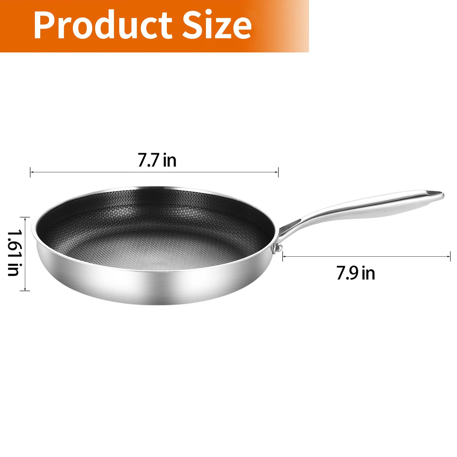 Delarlo Whole Body Tri-Ply Stainless Steel 7.8 Inch Mini Omelet Pans Nonstick Small Frying Pan, Oven Safe Induction Skillet, Sui