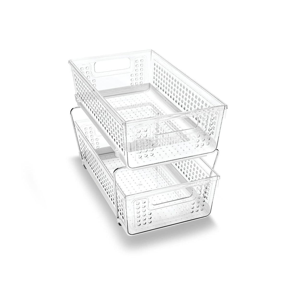 Madesmart 2-Tier Plastic Multipurpose Organizer With Divided Slide-Out Storage Bins, Under Sink And Cabinet Organizer Rack, Clea