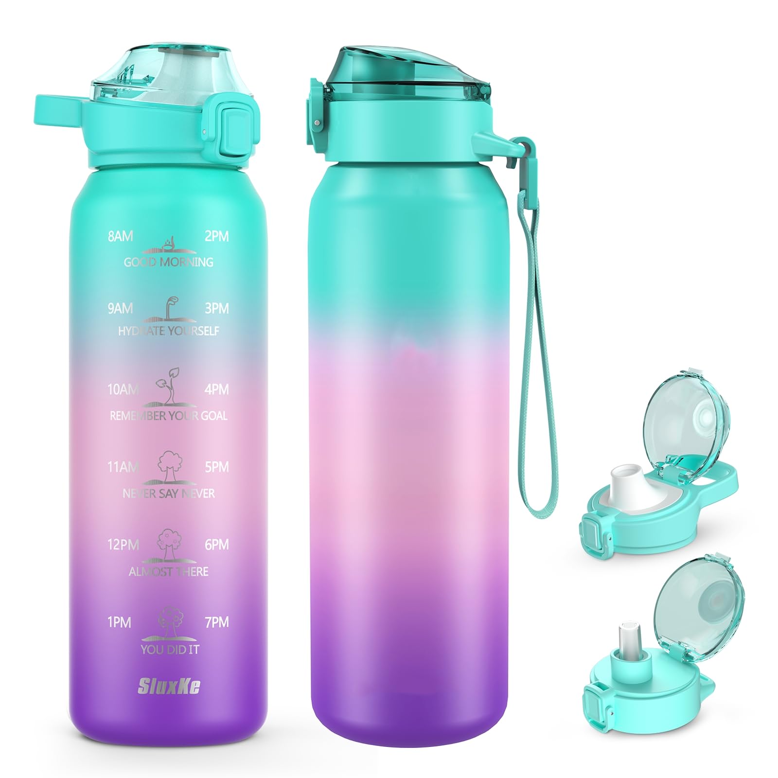 SLUXKE 17oz Insulated Water Bottle with handle BPA Free, 316 Stainless Steel Water Bottles 500ml with Time Marker Double Walled,