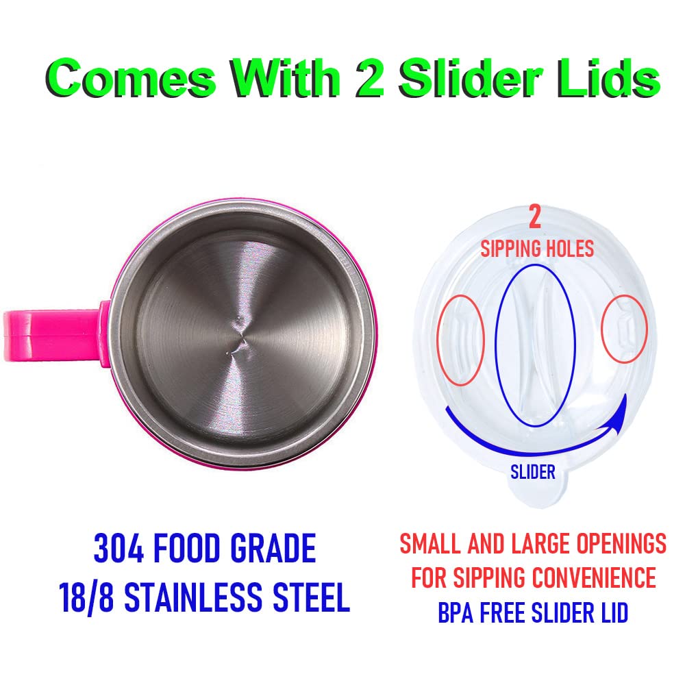 F-32 12 Oz Kids Stainless Steel Mermaid 3D Mug With 2 Pack Slider Closure Lids - Eco-Friendly - Bpa Free Signature Collection (M