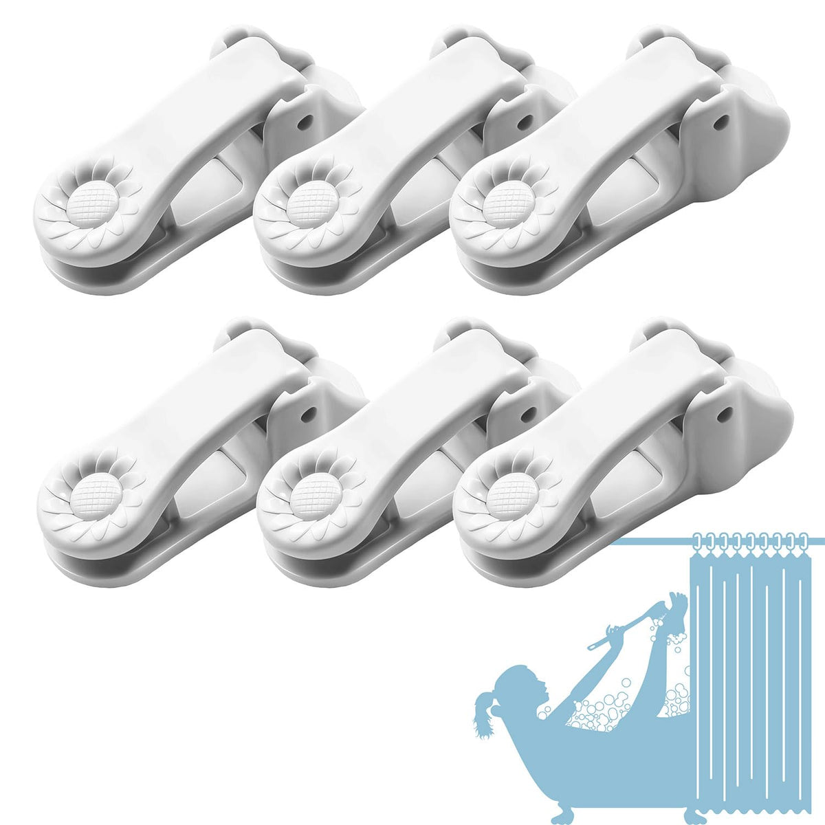 Kingwee Sunflower Shower Curtain Clips, Shower Splash Guard Holders, Bathtub Curtain Liner Clips For Windproof & Splash Water (G