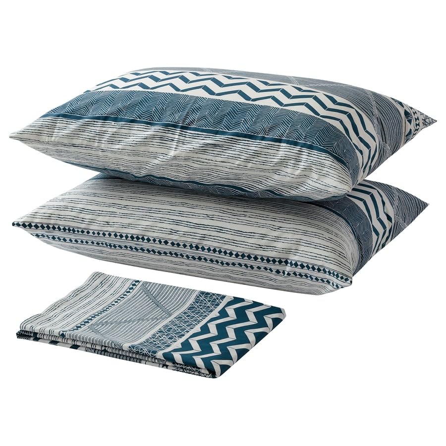 Establisher Provinsros Flat Sheet With 2 Pillowcases  White & Blue Bedding Set, 240X260 Cm Sheet With 50X80 Cm Pillow Covers, S