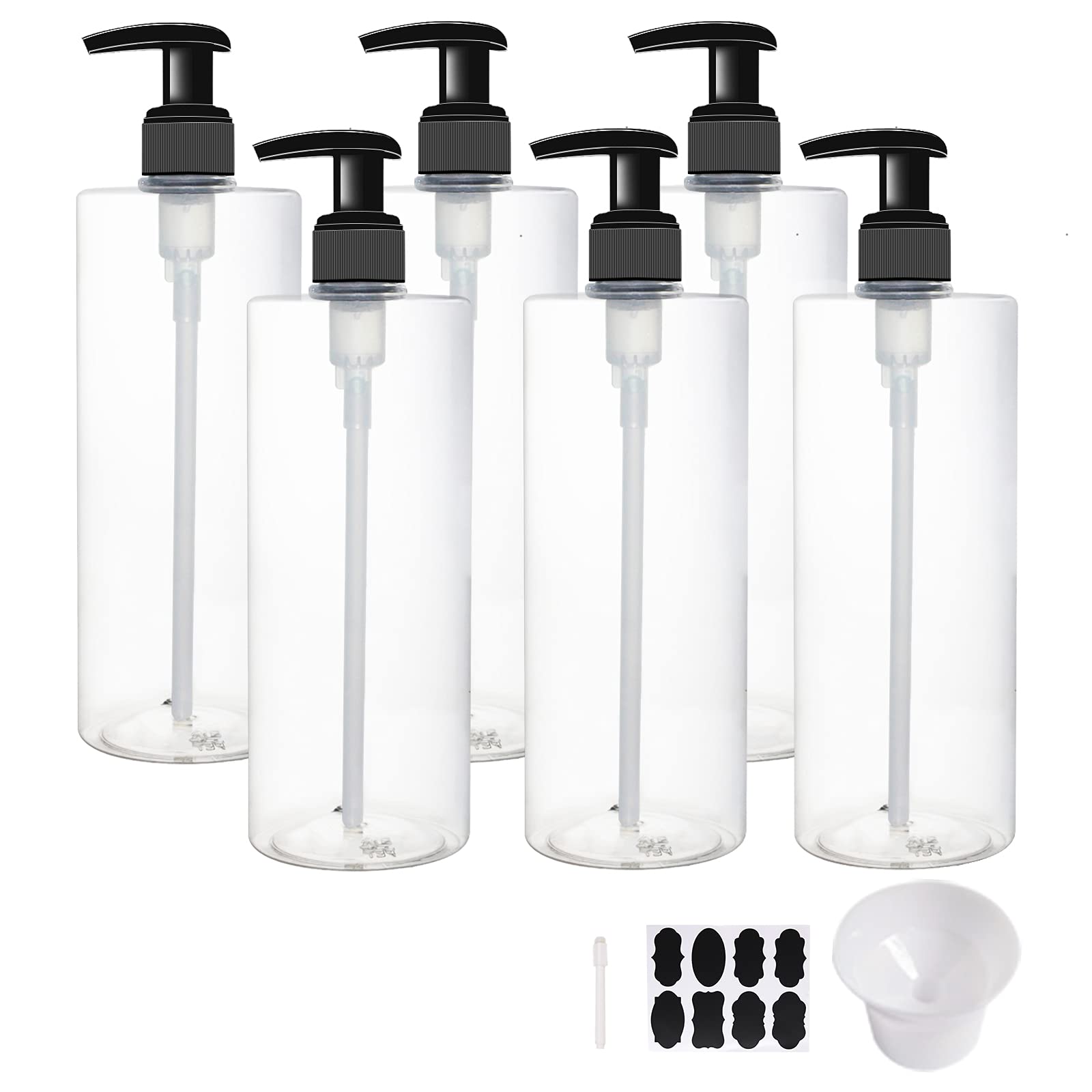 Bpfy 6 Pack 16 Oz Plastic Pump Dispenser Bottles For Massage Oil, Shampoo, Lotions, Body Wash Pump Bottles, Hand Sanitizer Refil