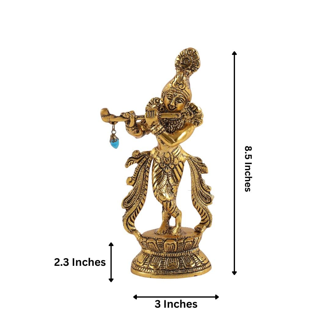 Purestory Lord Krishna Metal Statues | Playing Flute Krishna Figurine | Lord Krishna Idol Statue For Home, Temple, Office, Gifts