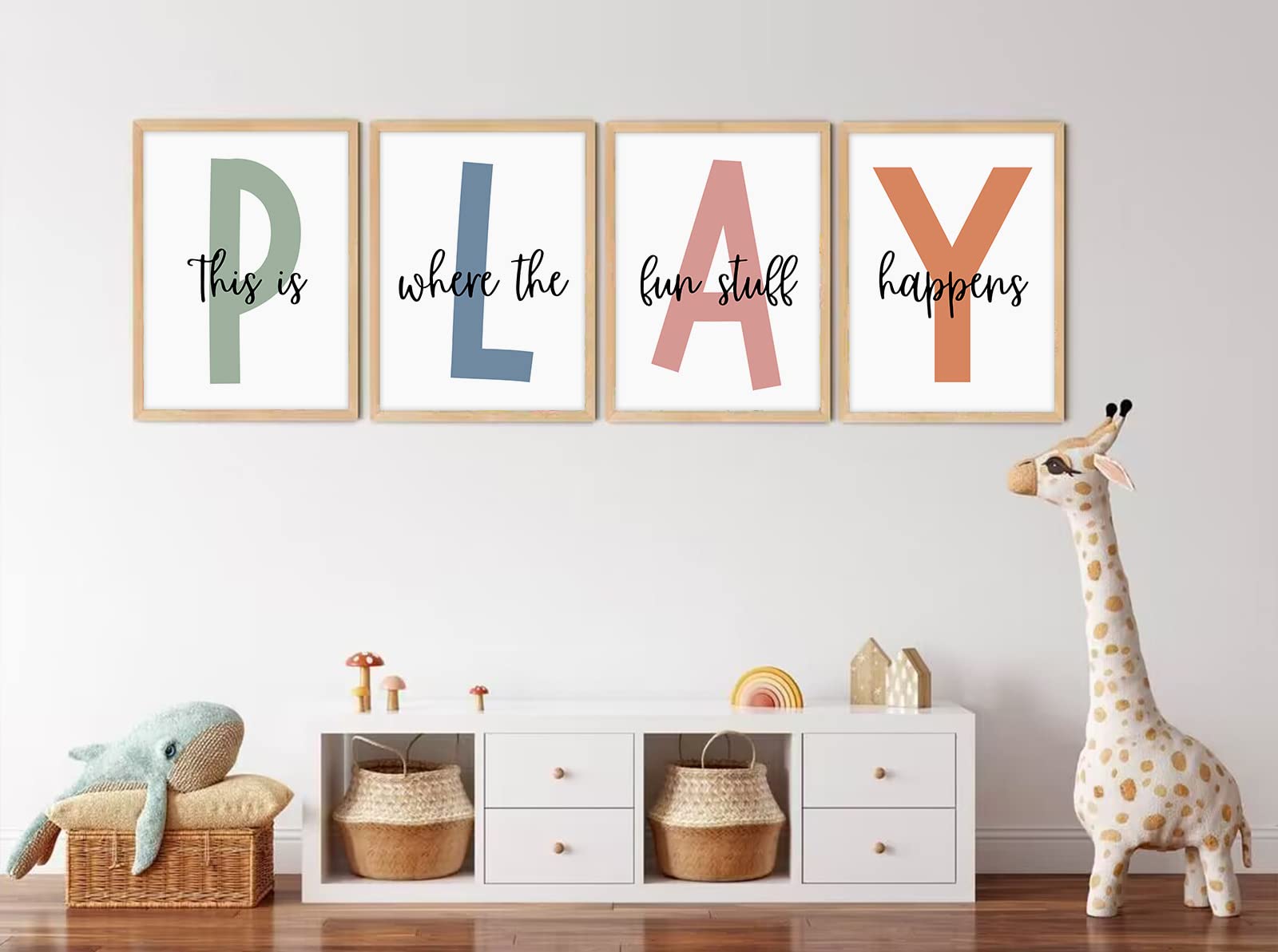 Baccone Kids Playroom Wall Art Set of 4 - 12x16 Inch Unframed Canvas Prints, Colorful Decor for Childrens Playroom and Nursery