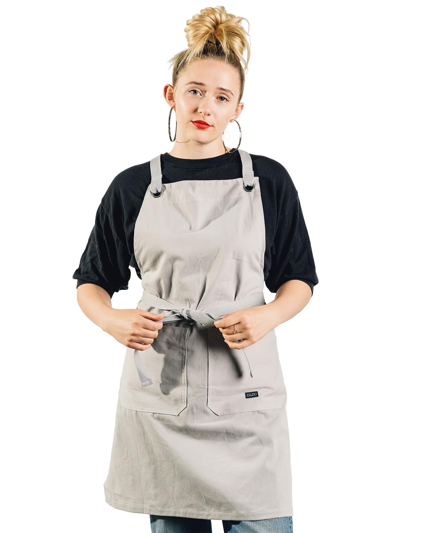 Caldo Crossback Kitchen Apron For Cooking- Mens And Womens Professional Chef Or Server Bib Apron - Adjustable Crossback Style -