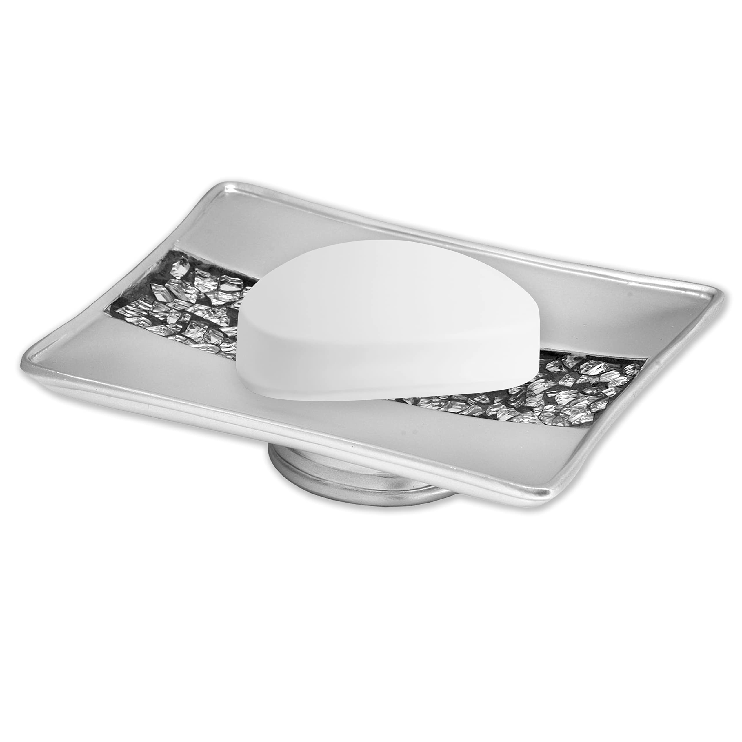Zahari Home Sinatra Soap Dish Unique Design Stylish Bling Glass Mosaic D  Cor Soap Bar Holder, Silver