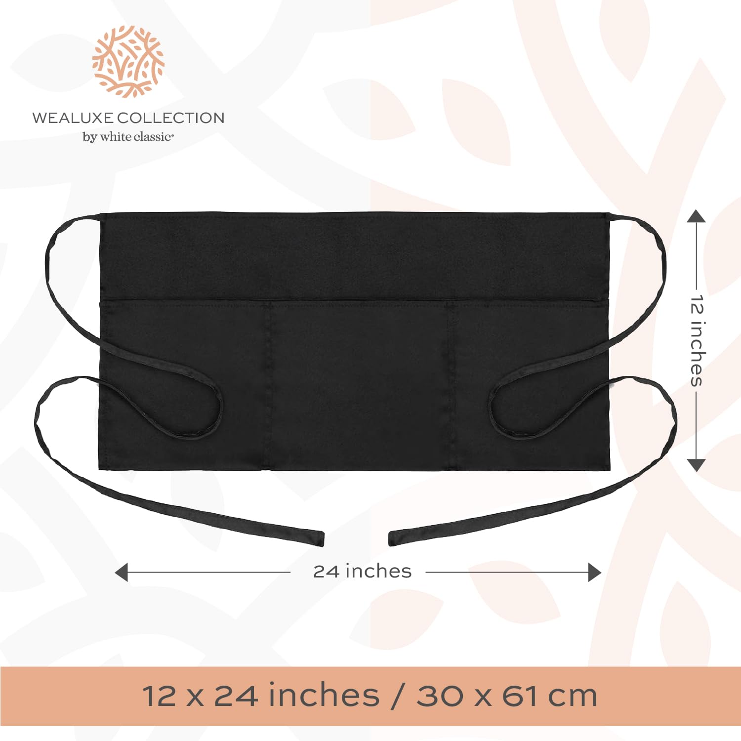 12 Pack - Black Server Waist Aprons, Waitress Half Apron
