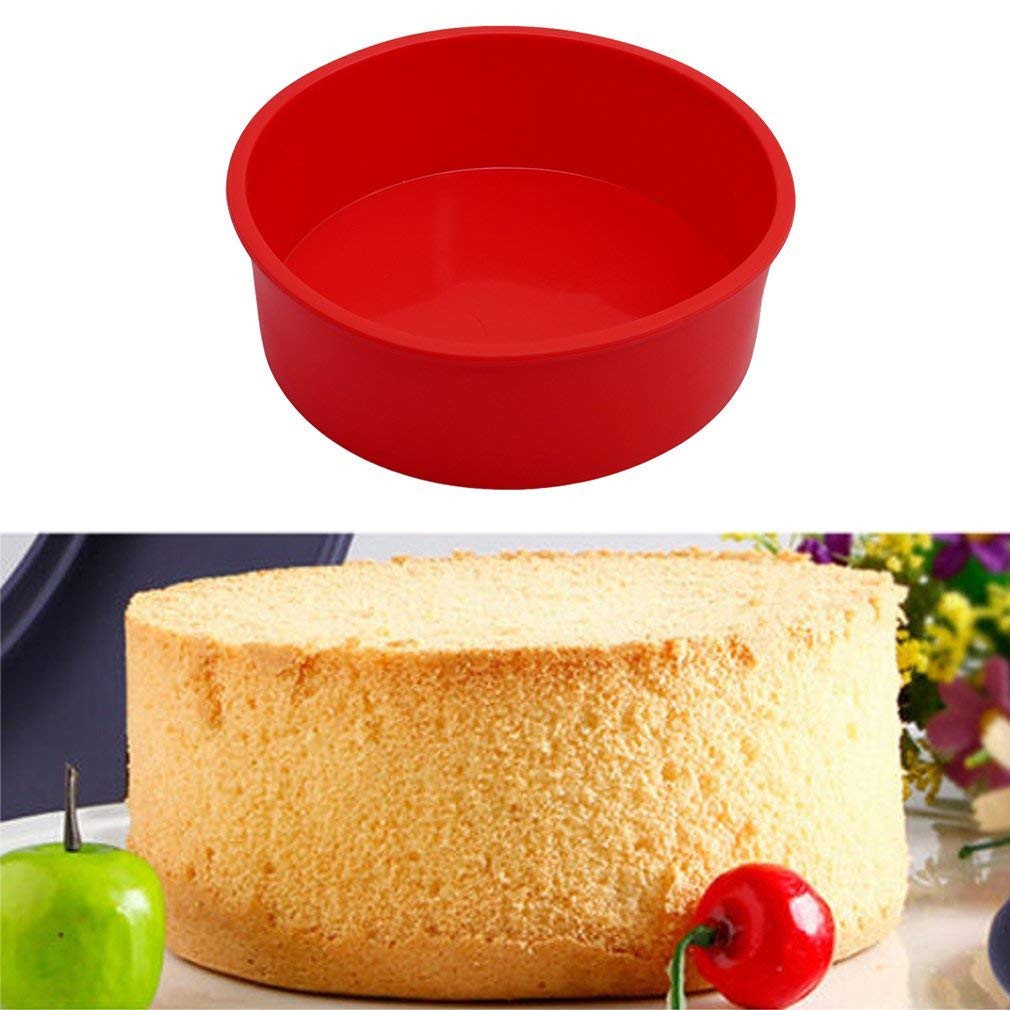 Zswell Round Silicone Cake Pan Baking Mold 6 Inches - Set Of 2 - Bpa-Free - Kitchen Baking Tool Red And Blue With Egg White Sepa