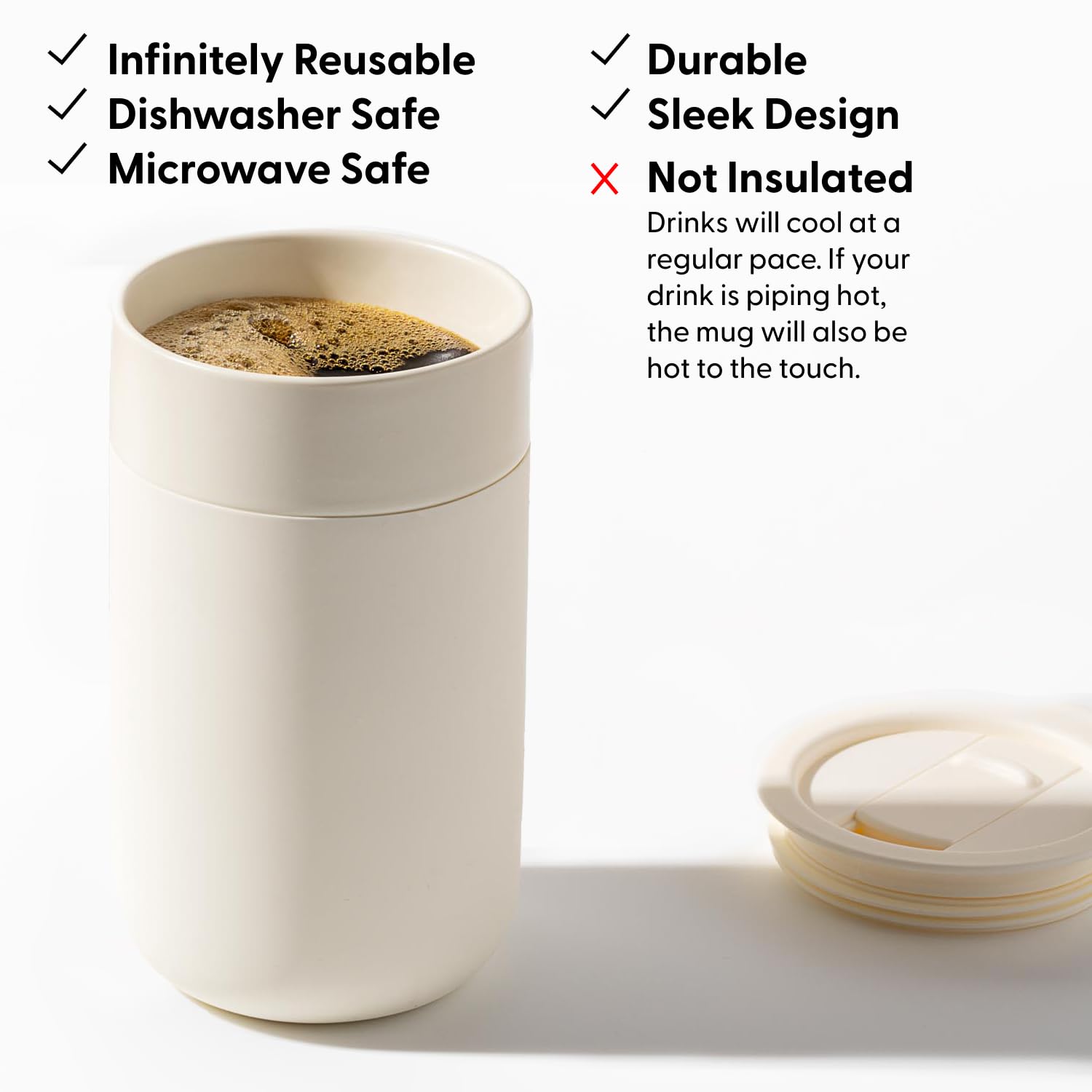 W&P Porter Ceramic Mug W/ Protective Silicone Sleeve, Cream 16 Ounces | On-The-Go | Reusable Cup For Coffee Or Tea | Portable |