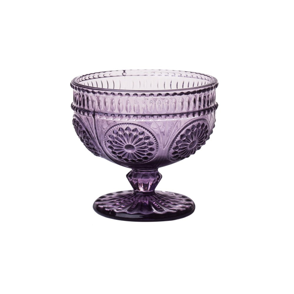 Choold Vintage Flower Embossed Glass Footed Dessert Bowl Ice Cream Bowl Trifle Bowl Salad Bowl Candy Cake Bowl For Home Party We