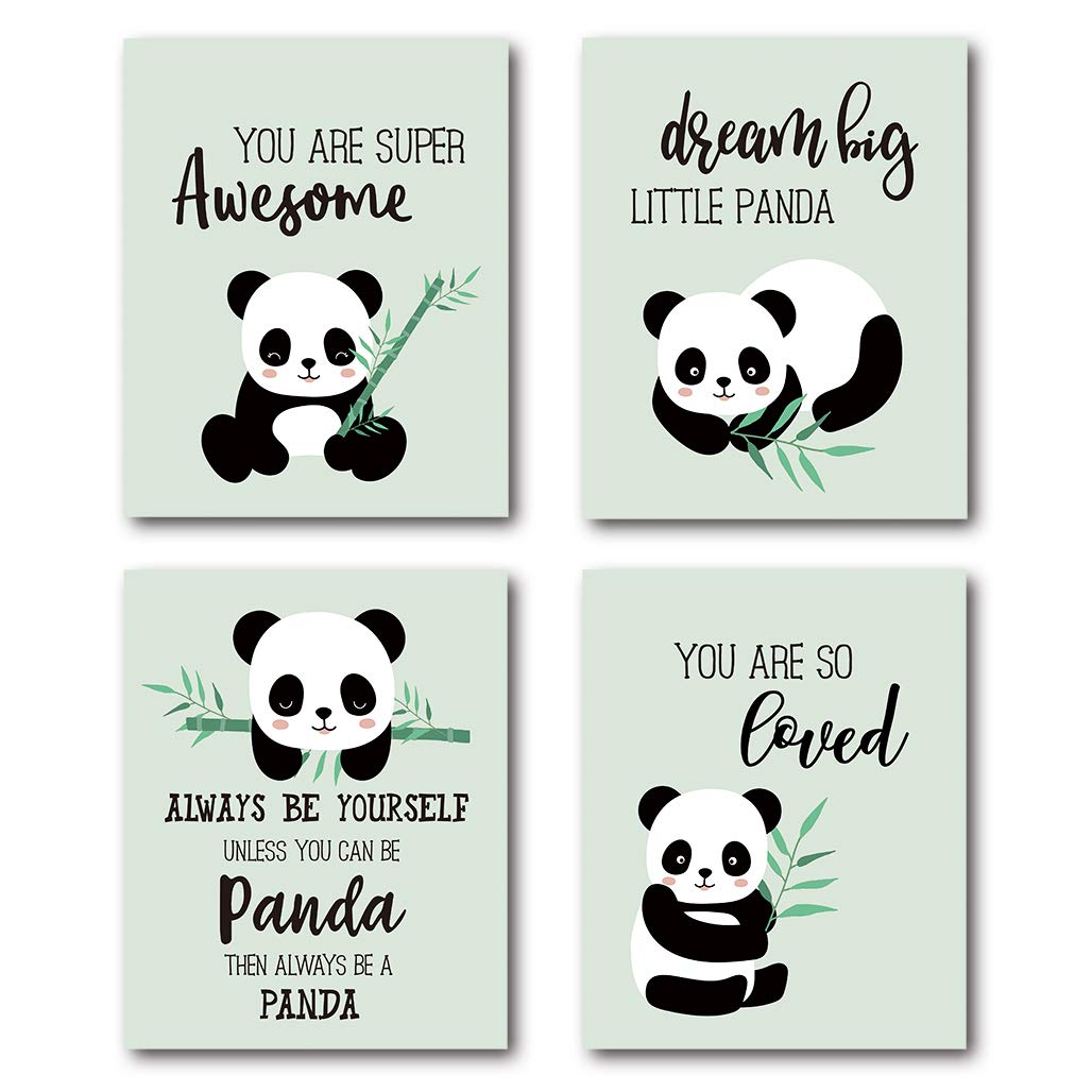 Xwelldan Inspirational Quotes Cute Panda Wall Art Prints, Girls Boys Gifts For Nursery Kids Bedroom Classroom Decor, 8 X 10 Inch
