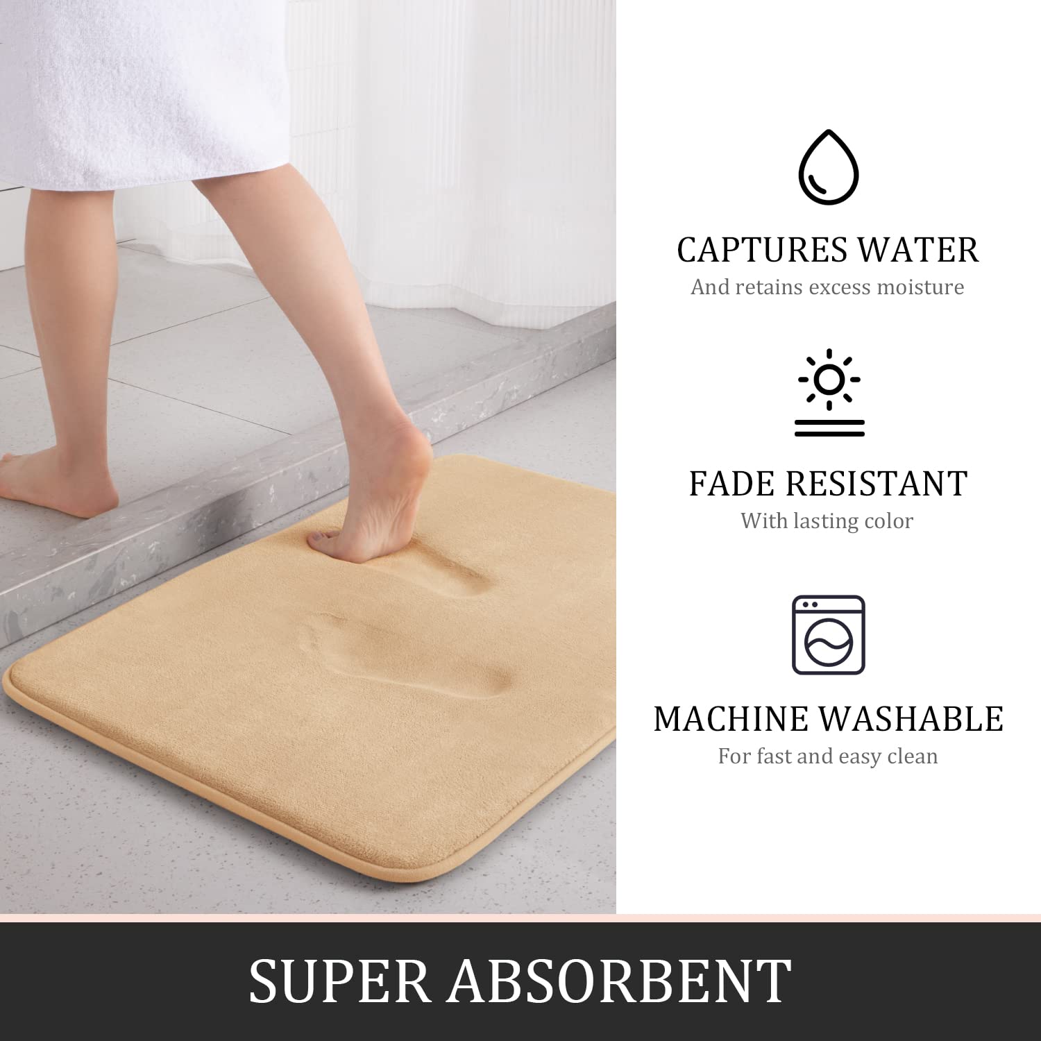 Yihouse Bathroom Rug Sets 3 Piece, Memory Foam Bath Mat, Non Slip Super Absorbent Soft Bathroom Mats, Machine Washable Bathroom