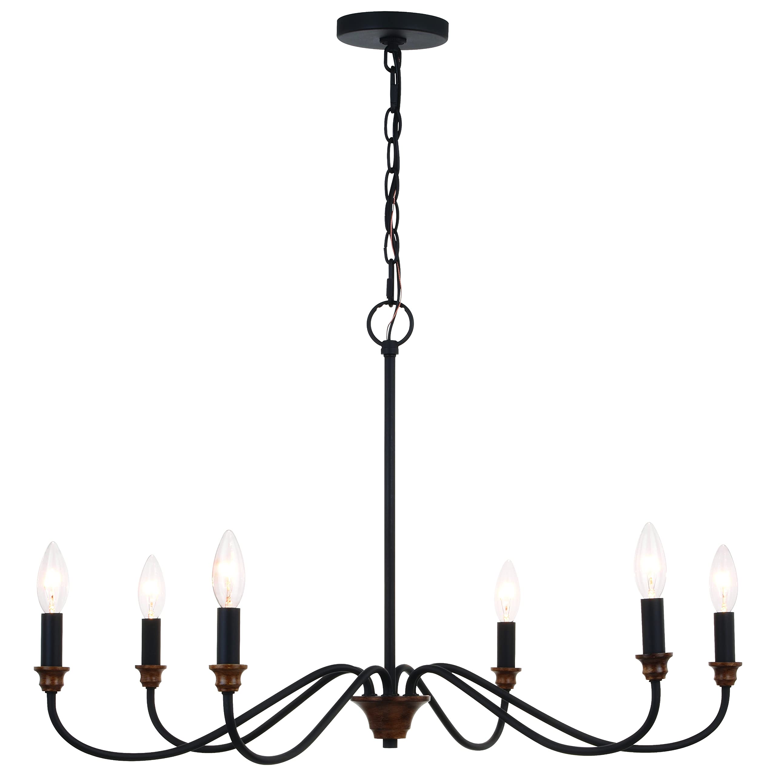 VAXCEL Annabelle 6 Light Black Farmhouse Candelabra Chandelier