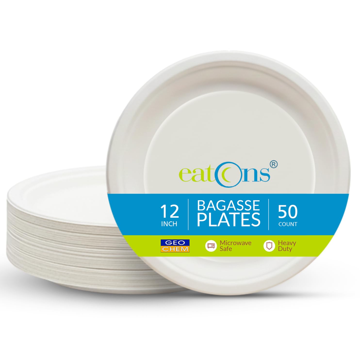 Eatons 12 Inch, 50 Pack Disposable Bagasse Plates | EcoFriendly, Disposable Plates Big Size | Dinner Paper Plates | Birthday, W