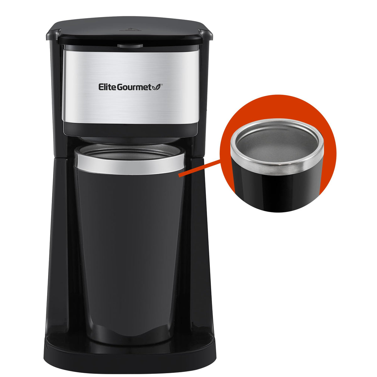 Elite Gourmet Ehc114 Personal Single-Serve Compact Coffee Maker Brewer Includes 14Oz. Thermal Travel Mug With Stainless Steel In