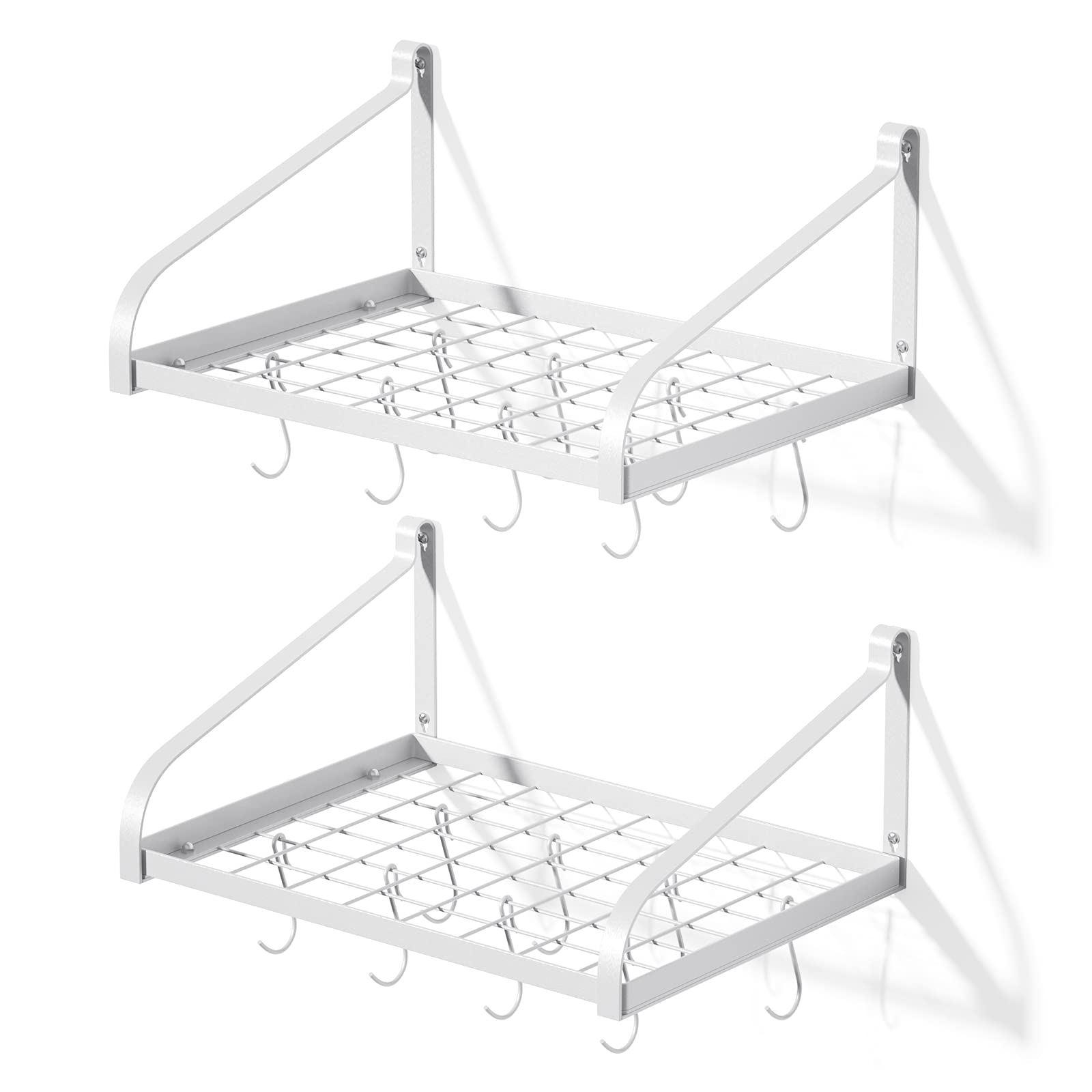 Love-Kankei Pot Rack Wall Mounted Set Of 2 Pan Pot Organizer Wall Shelves With 16 Hooks For Kitchen Cookware Utensils Organizati