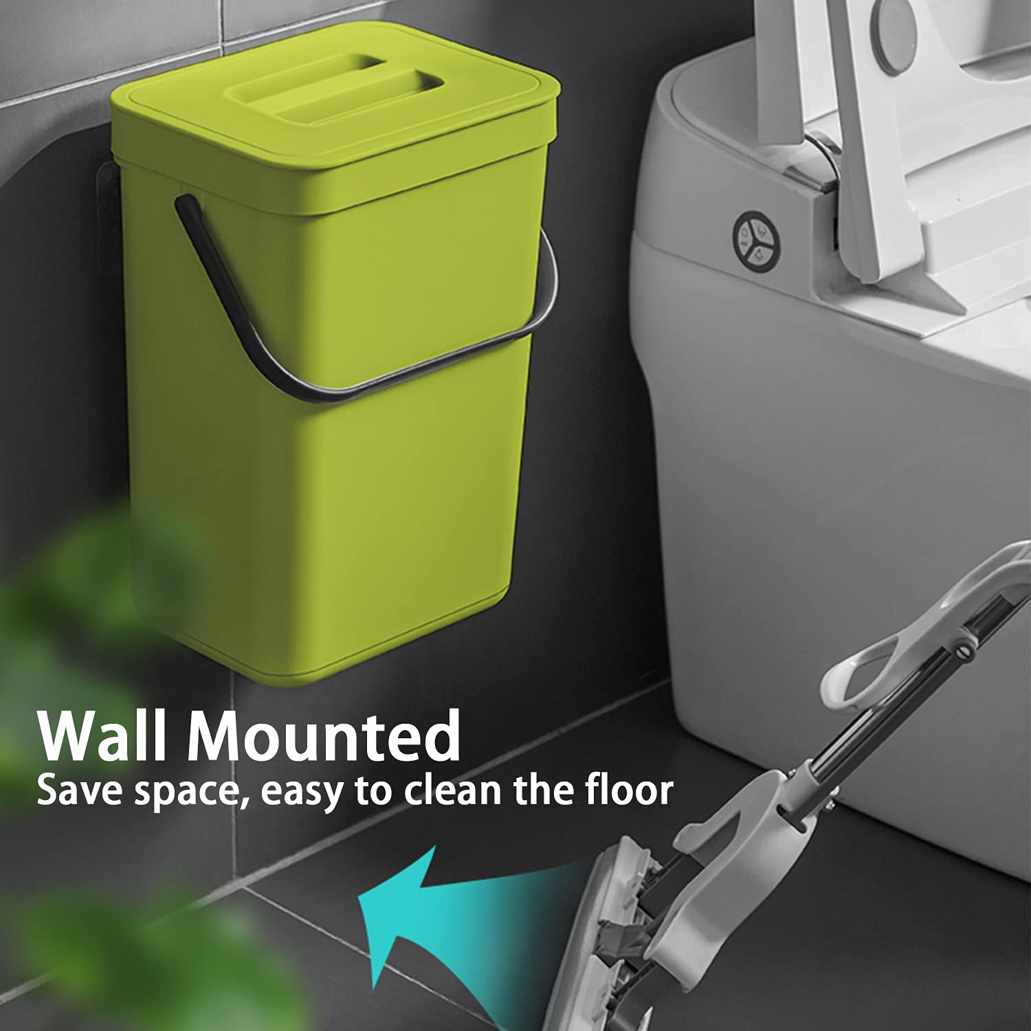 StoneSpace Small Trash Can with Lid Mountable Indoor Compost Bucket  Hanging Trash Can with Lid for Cupboard/Bathroom/Bedroom/Office/Camping  3.2 Gallon/12L Green