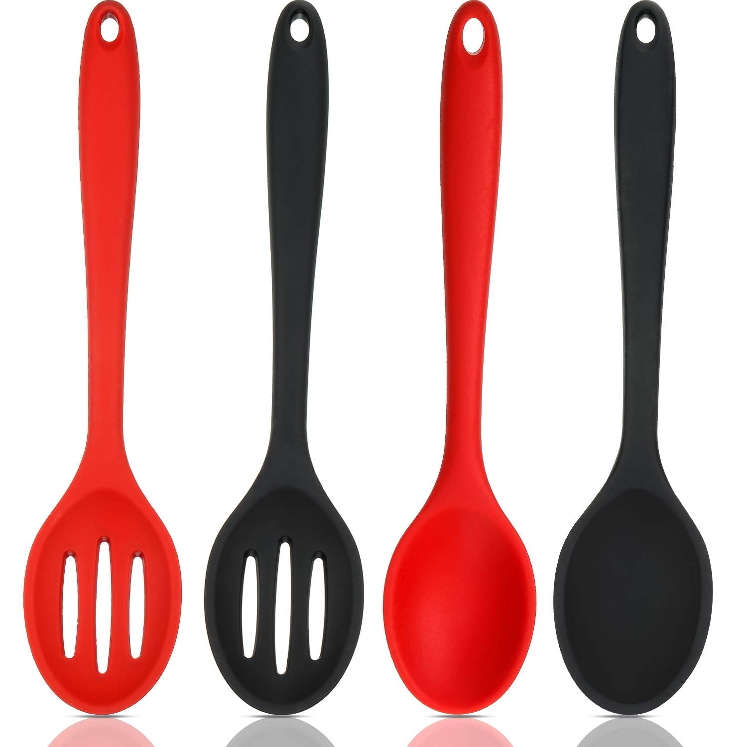 Boao 4 Pcs Silicone Cooking Spoons Set Serving Silicone Nonstick Slotted Large Heat Resistant Spoons For Kitchen Cooking Mixing