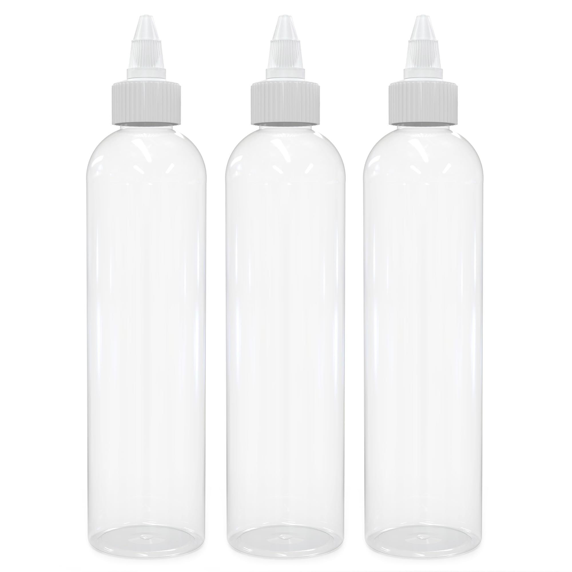 Brightfrom Twist Top Applicator Bottles, 8 Oz Crystal Clear, Squeeze Empty Plastic Bottles, Bpa-Free, Pet, Refillable, Open/Clos