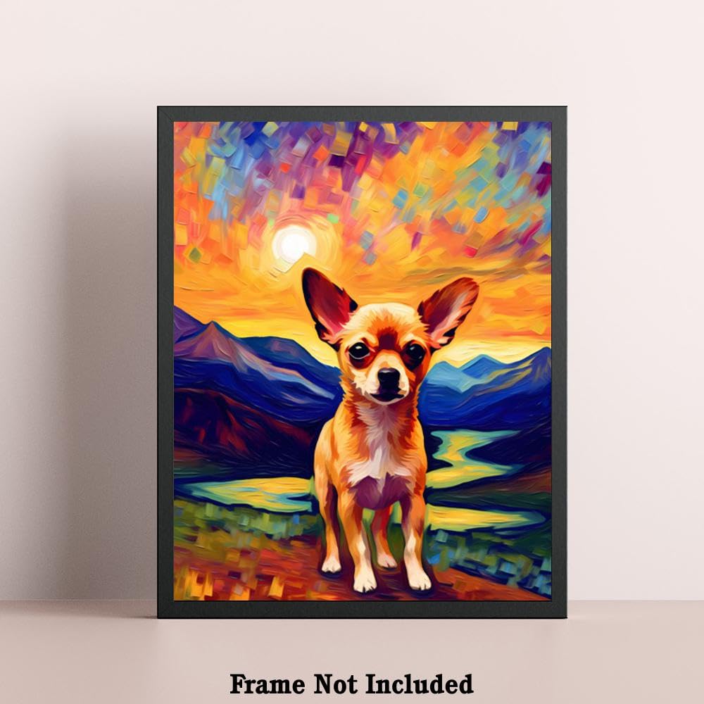 Bestbuddy Pet 8X10 Unframed Starry Night Van Gogh Inspired Chihuahua Dog Pet Family Friend Peace Oil Painting Art Print Poster W