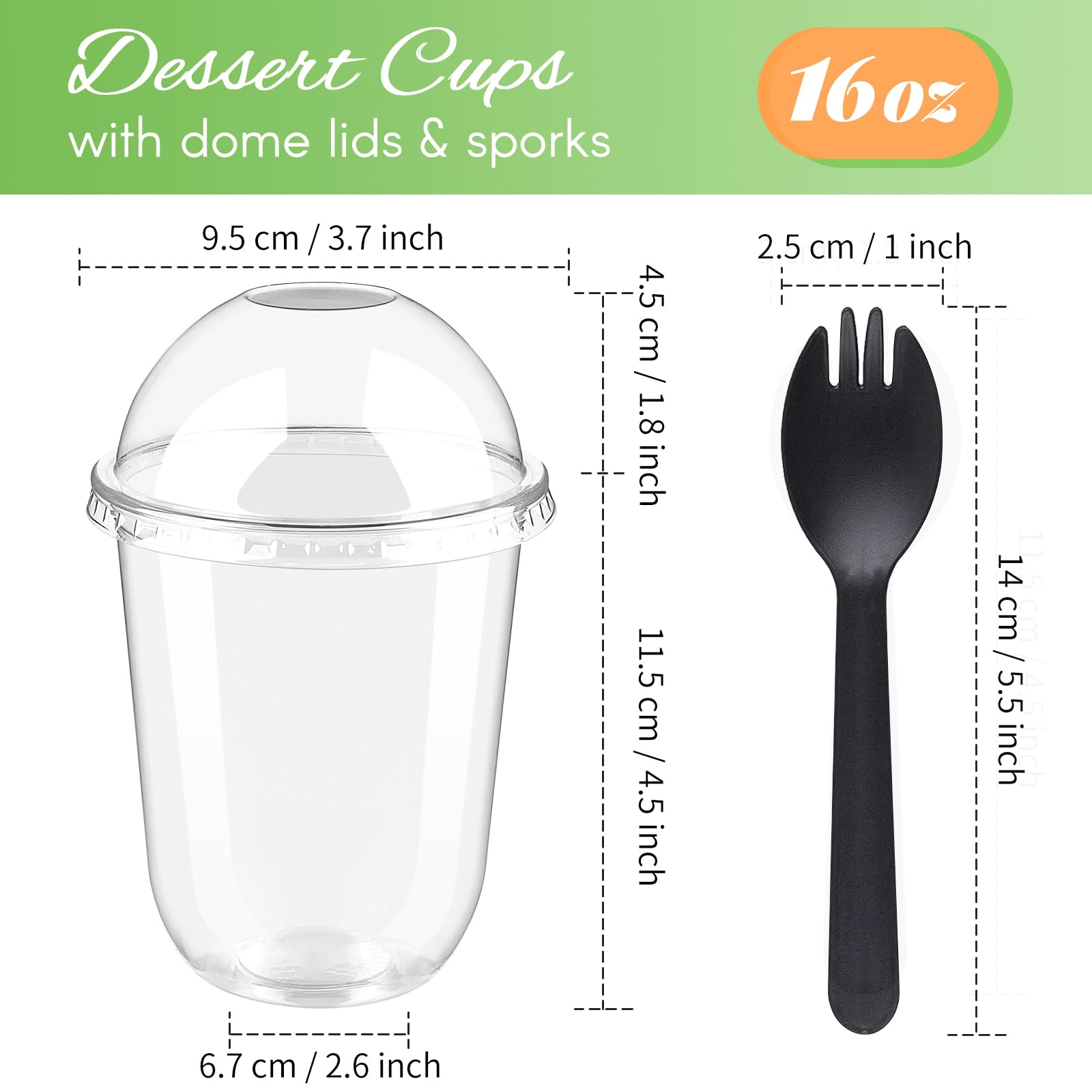 Zezzxu 50 Pack 16 Oz Plastic Dessert Cups With Dome Lids (No Hole) And Sporks, Disposable Yogurt Parfait Cups For Fruits, Ice Cr