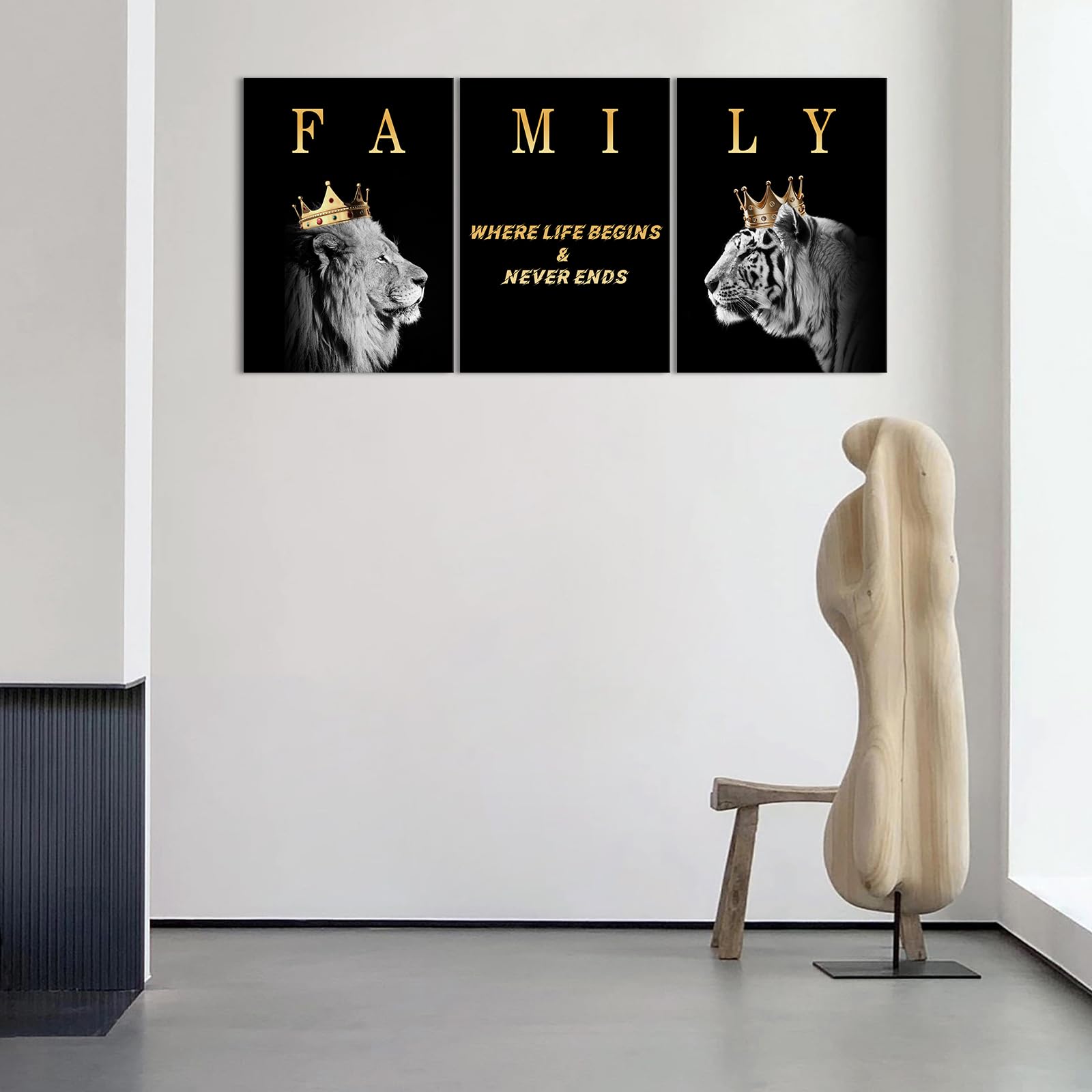 KAWAHONE Family Quotes Canvas Wall Art - Inspirational Black & White Prints, 12x16in, 3pcs Set for Living Room & Bedroom Decor