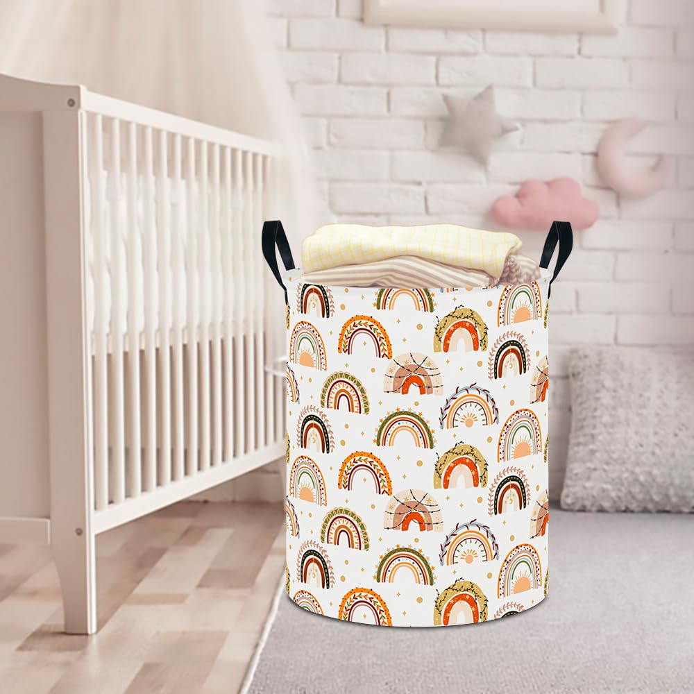 Clocor Large Laundry Basket,Waterproof Nursery Hamper,Collapsible Fabric Storage Container,Room Decor,Gift Basket(Boho Rainbow