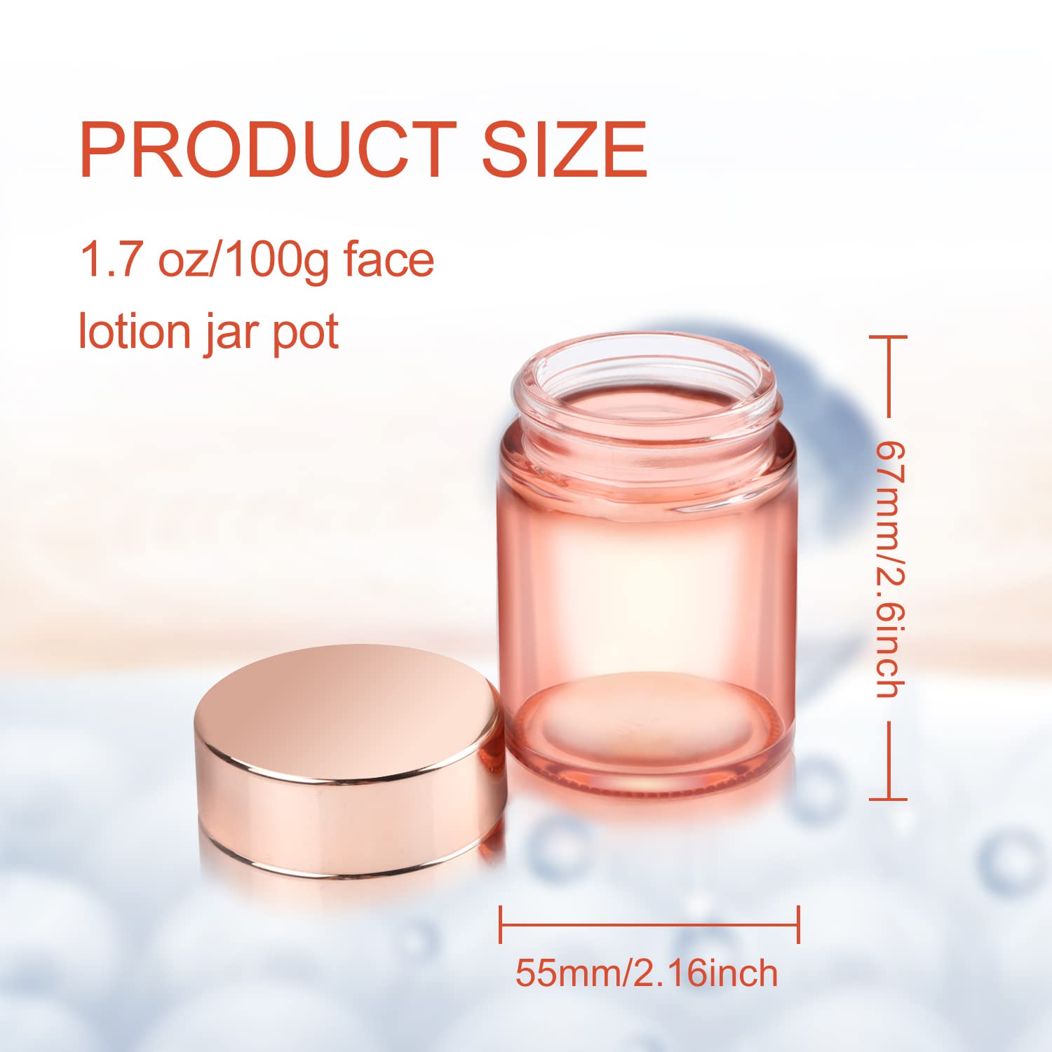 Cositina 4 Pack 3.4 Oz Pink Glass Jars With Rose-Golden Lids & Inner Liners,Empty Round Storage Containers Travel Jars Pot,For C