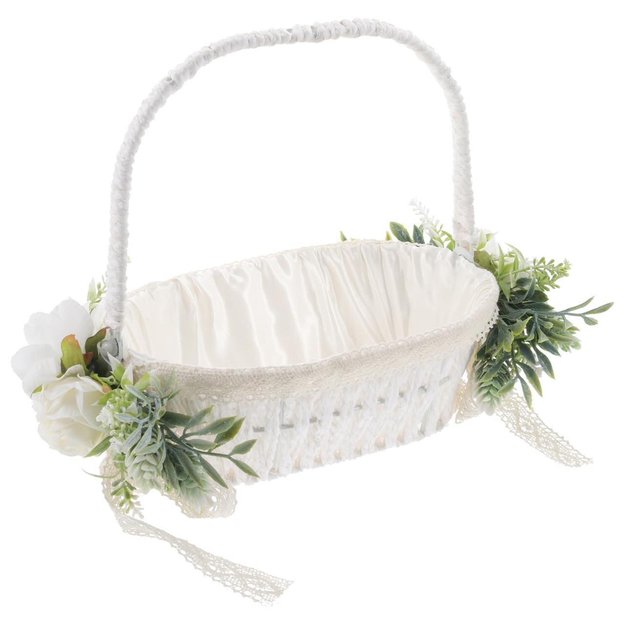CHILDWEET HandWoven Wedding Flower Girl Basket Satin Petals Holder