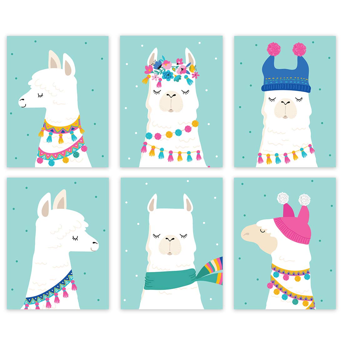 Andaz Press Llama Theme Nursery Kids Room Unframed Hanging Wall Art Poster Home Decor, 8.5X11-Inch, Aqua, Llama Head Family Grap