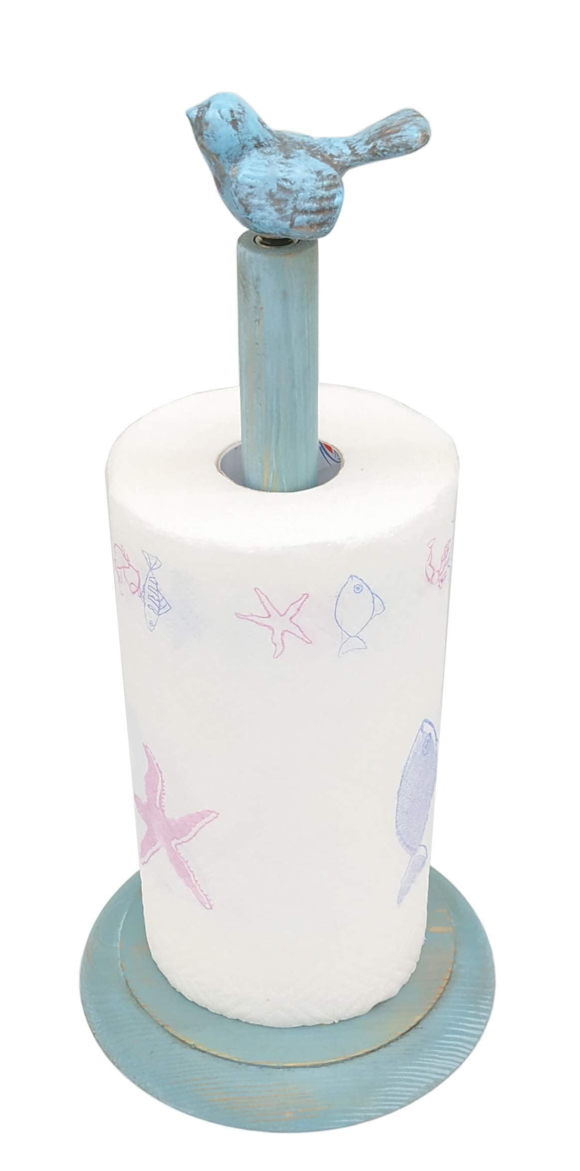 Bird Design Wood Paper Towel Holder Stand Up Paper Towel Holder, Easy One-Handed Tear Kitchen Paper Towel Dispenser With Weighte
