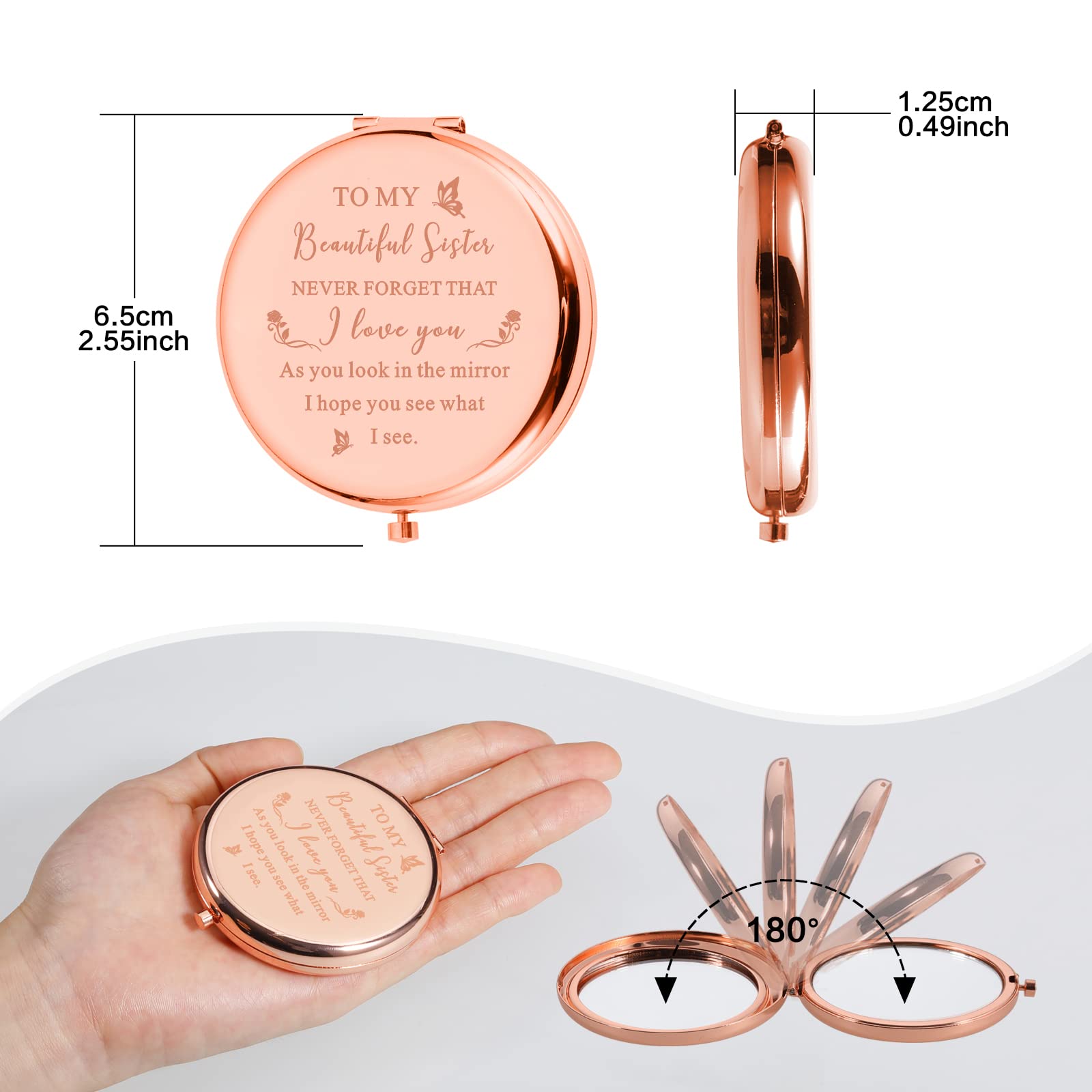 Sister Birthday Compact Mirror Gift Best Sister Gifts From Friend Sister Brother Classmate Makeup Mirror For Women Her Friendshi