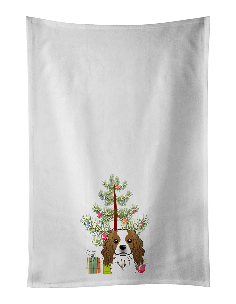 Christmas Tree and Cavalier Spaniel White Kitchen Towel Set of 2