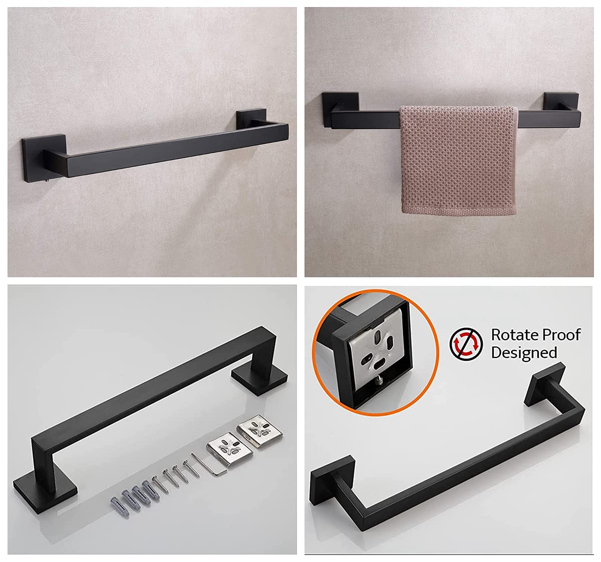 16 Inch Towel Bar For Bathrooms 12/16/24/28/32/36 Inch Stainless Steel 304 Matte Black Towel Holder Modern Square Towel Rod Rust