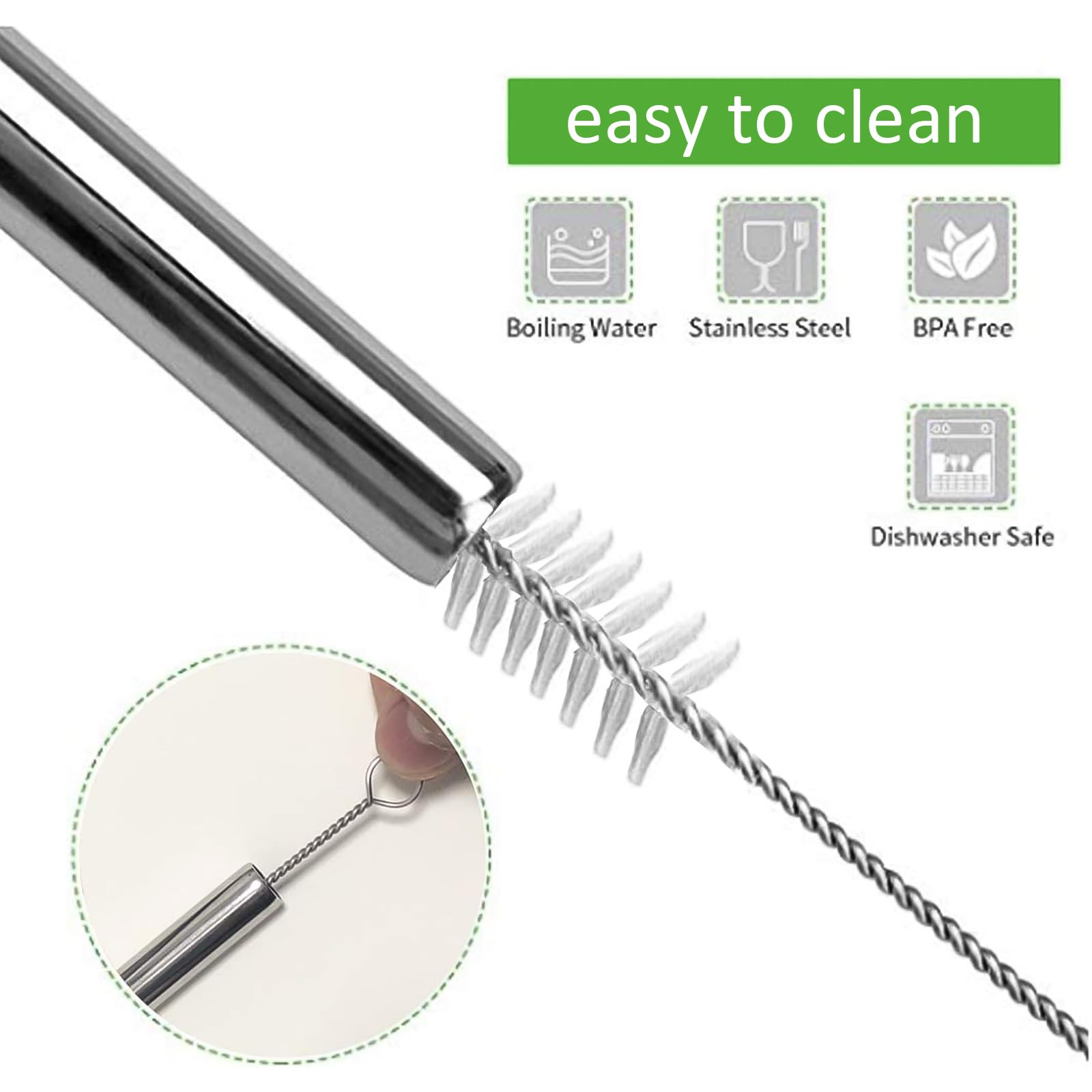 Annvchi 16 Pack Of Reusable Stainless Steel Metal Straws, 8 Straight + 8 Bent 8.5 Inch Metal Straws With 2 Cleaning Brushes, Str
