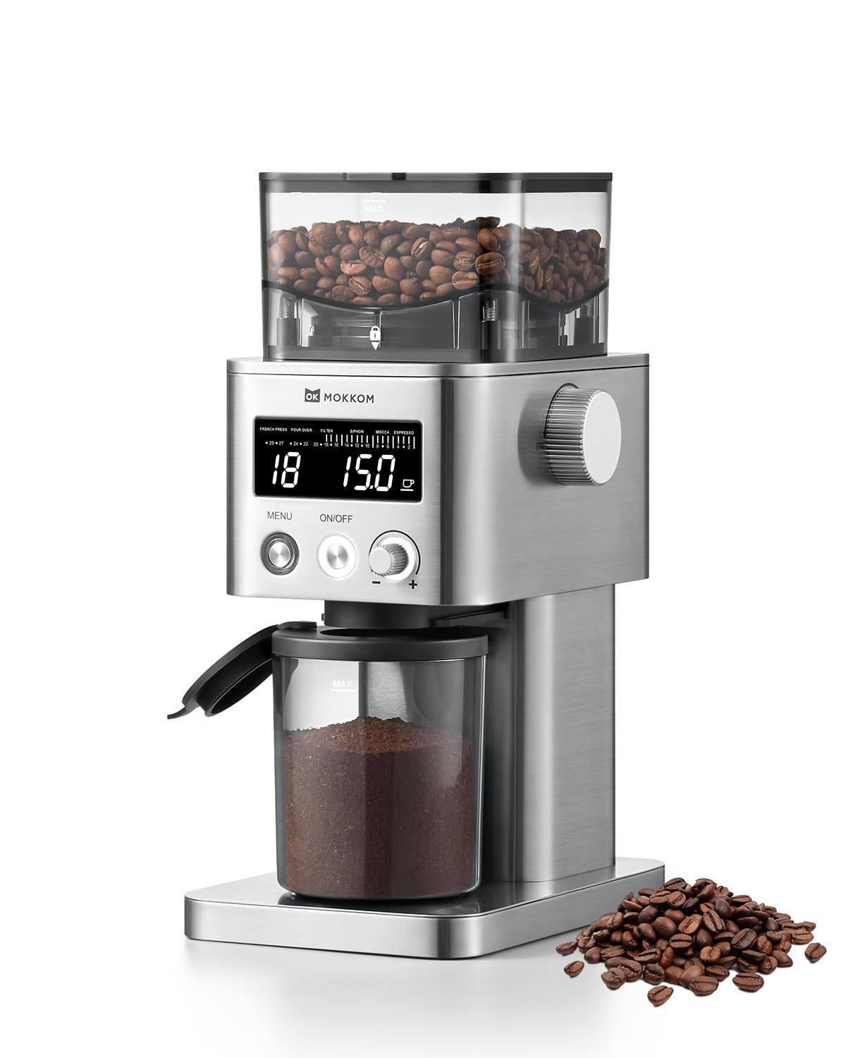 Mokkom Coffee Grinder, Anti-Static Conical Burr Coffee Bean Grinder, Adjustable Electric Burr Mill With 31 Precise Settings For