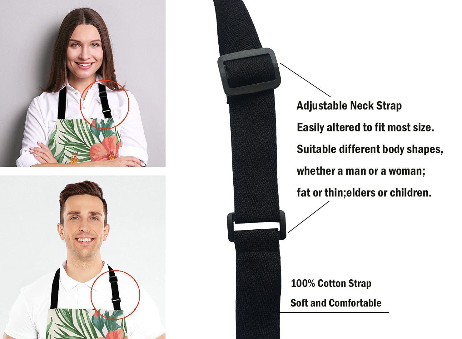 Lefolen Tropical Leaves And Hawaiian Flower Bib Apron With Adjustable Neck For Men Women,Suitable For Home Kitchen Cooking Waitr