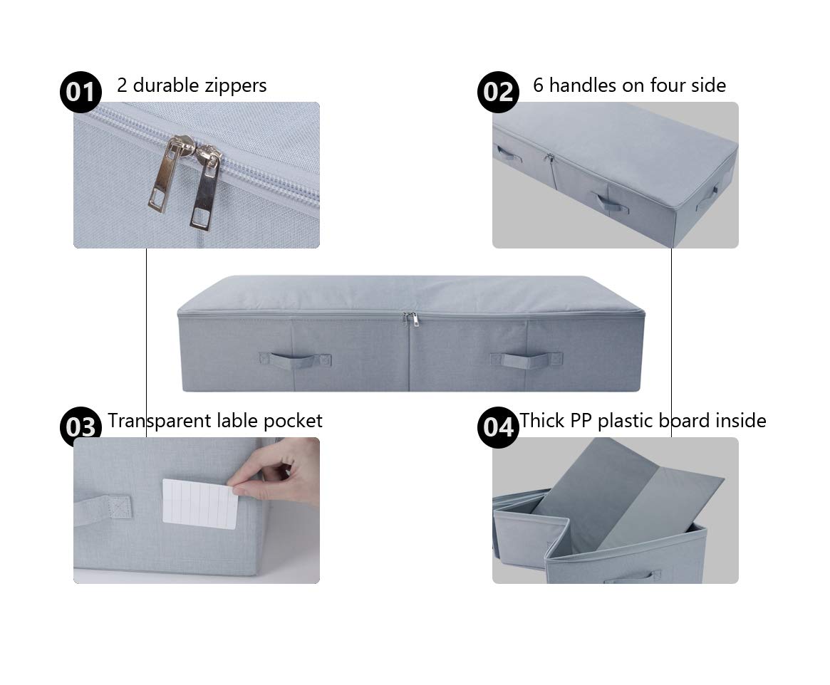iwill CREATE PRO Pack of 2, 39.4 * 16.9 * 7'', Folding Fabric& Plastic board Underbed Storage Bins with 3-side Open Zip Lid, Was
