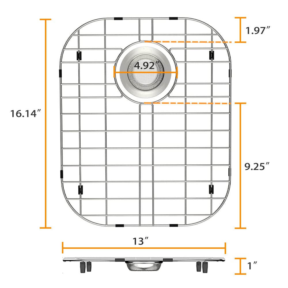 Alonsoo Sink Protectors for Kitchen Sink Stainless Steel Sink Grid Sink Rack for Bottom of Sink 16.14'' L?3'' W Sink Bottom Grid with Rear Drain 1 Pack Silver