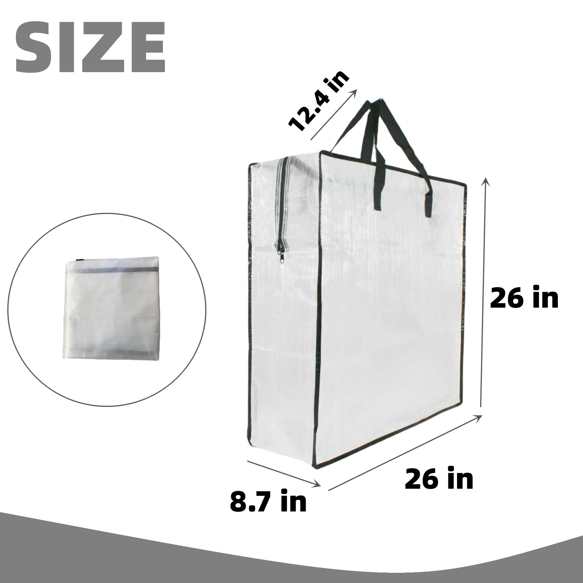 3 Pack Clear Storage Bags with Zipper and Handles, Blanket Bags For Closet Storage, Moving and Packing Supplies for College, Und