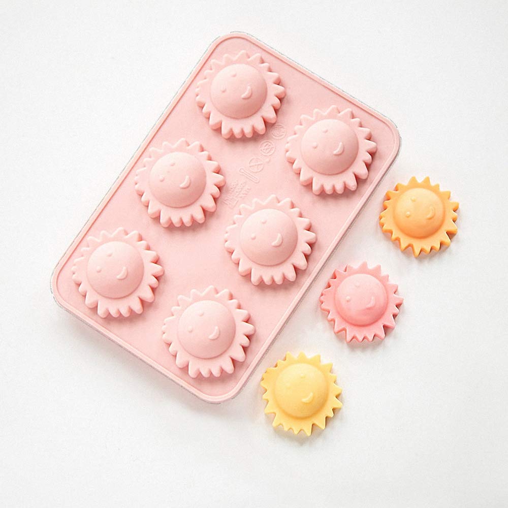 Moldfun 2 Pack Sun Face Ice Cube Tray Silicone Mold For Flower Chocolate Candy Gummy Cookie Fondant Jello Jelly Bakeware Baking